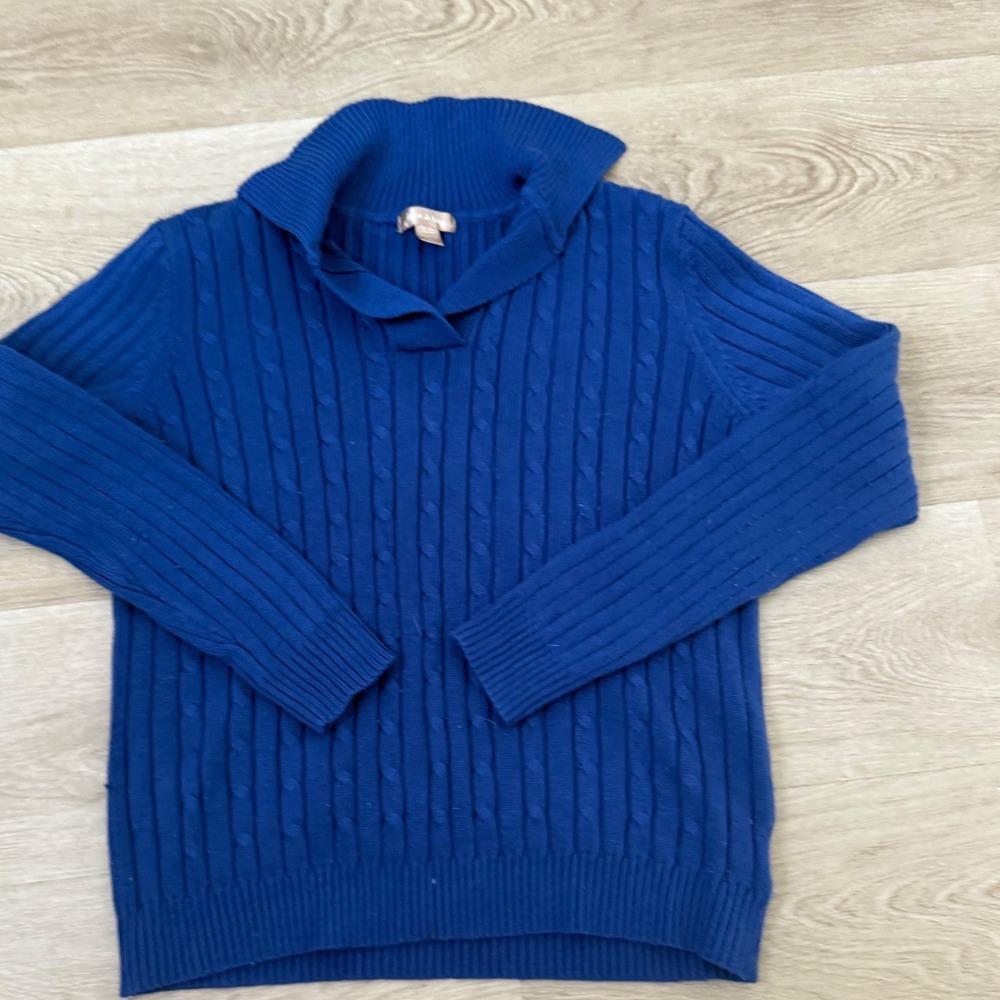 White Stag Royal Blue Cable Knit Shawl Collar Sweater XL 16-18 Long Sleeve Rib
